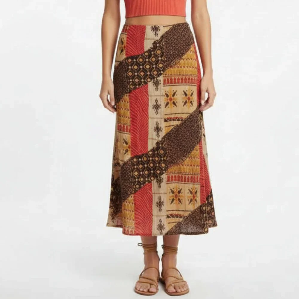 Chico's Vibrant Multi-Color Boho Style Faux Wrap Maxi Skirt Sz 1/M - Picture 4 of 5